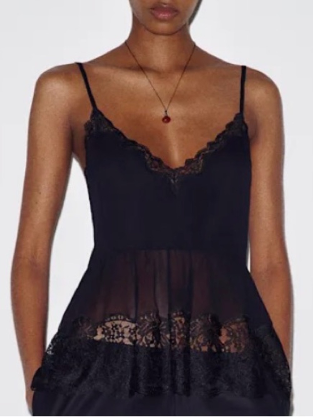 Reformation Black Lace-Trim Camisole